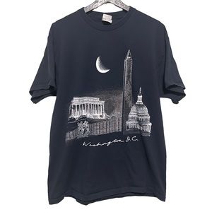 Vintage Washington DC Double Sided Travel Graphic Single Stitch B/W Mens X-Large